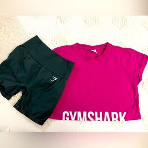 Gymshark Hot Pink Crop Top and Teal Shorts- Good condition, no tears.